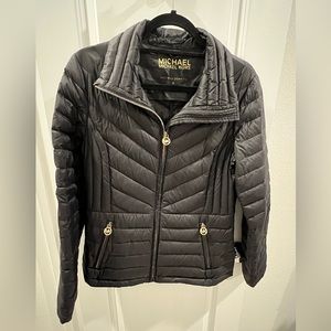 Michael Kors Women's Black and Gold Hardware Packable Short Puffer Jacket